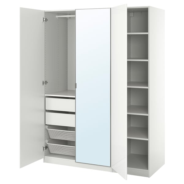 PAX / FARDAL/ÅHEIM wardrobe combination, high-gloss white/mirror glass, 150x60x201 cm