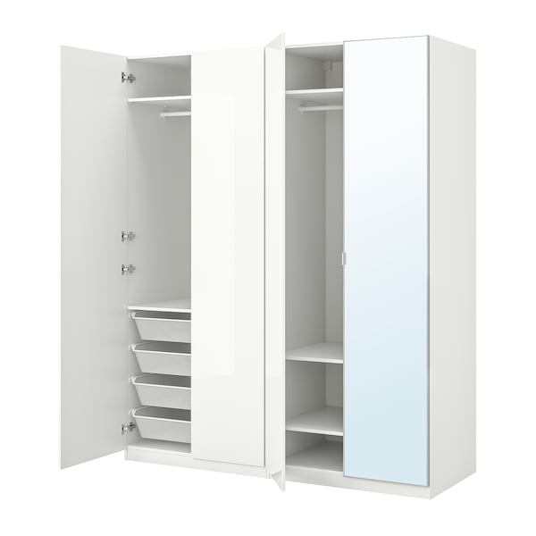 PAX / FARDAL/ÅHEIM - Wardrobe combination, glossy white/glass mirror,200x60x236 cm