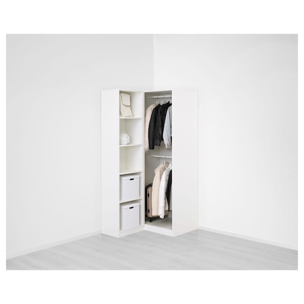 PAX / FARDAL/ÅHEIM - Corner wardrobe, glossy white/mirrored glass,111/88x201 cm