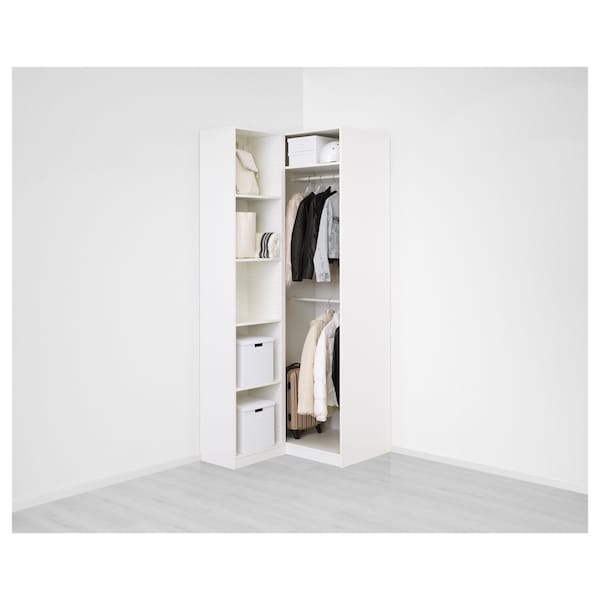 PAX / FARDAL/ÅHEIM - Corner wardrobe, glossy white/mirrored glass,111/88x236 cm