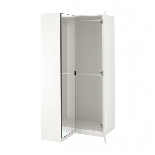PAX / FARDAL/ÅHEIM - Corner wardrobe, glossy white/mirrored glass,111/88x201 cm