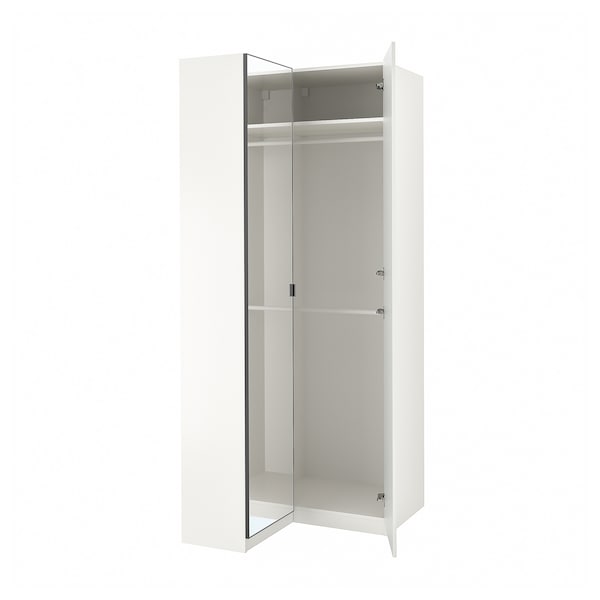 PAX / FARDAL/ÅHEIM - Corner wardrobe, glossy white/mirrored glass,111/88x236 cm