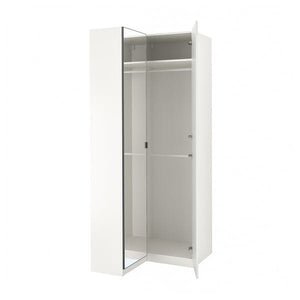 Ikea PAX / FARDAL/ÅHEIM - Corner wardrobe, glossy white/mirrored glass,111/88x236 cm