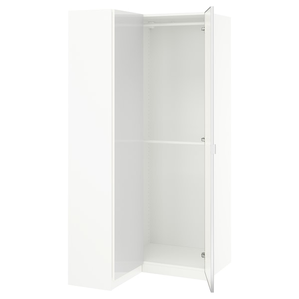 PAX / FARDAL/ÅHEIM - Corner wardrobe, glossy white/mirrored glass,111/88x201 cm