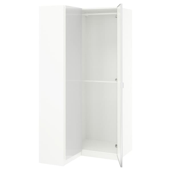 Ikea PAX / FARDAL/ÅHEIM - Corner wardrobe, glossy white/mirrored glass,111/88x201 cm