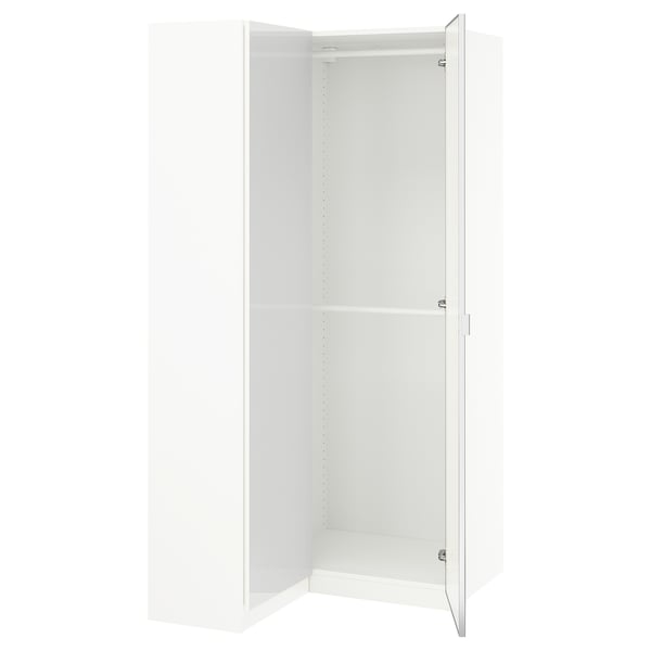PAX / FARDAL/ÅHEIM corner wardrobe, high-gloss white/mirror glass, 111/88x201 cm