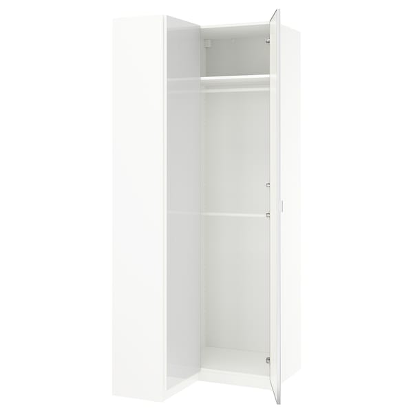 PAX / FARDAL/ÅHEIM - Corner wardrobe, glossy white/mirrored glass,111/88x236 cm