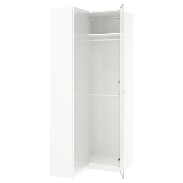 Ikea PAX / FARDAL/ÅHEIM - Corner wardrobe, glossy white/mirrored glass,111/88x236 cm