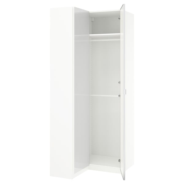 PAX / FARDAL/ÅHEIM corner wardrobe, high-gloss white/mirror glass, 111/88x236 cm