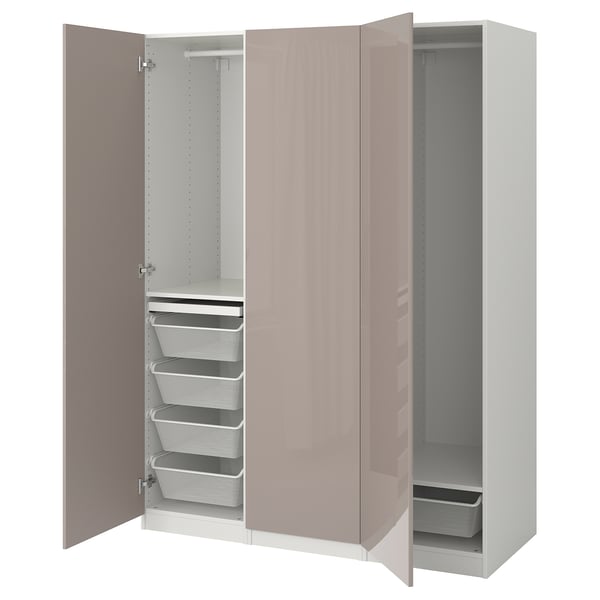 PAX / FARDAL - Wardrobe combination, glossy white/dark beige,150x60x201 cm