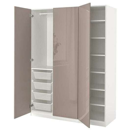 Ikea PAX / FARDAL - Wardrobe combination, glossy white/dark beige,150x60x201 cm