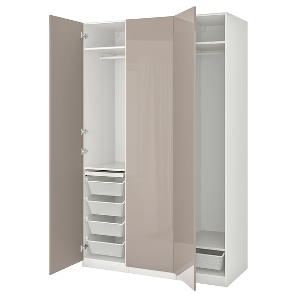 PAX / FARDAL - Wardrobe combination, glossy white/dark beige,150x60x236 cm