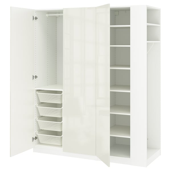 PAX / FARDAL wardrobe combination, white high-gloss white/white, 170x60x201 cm