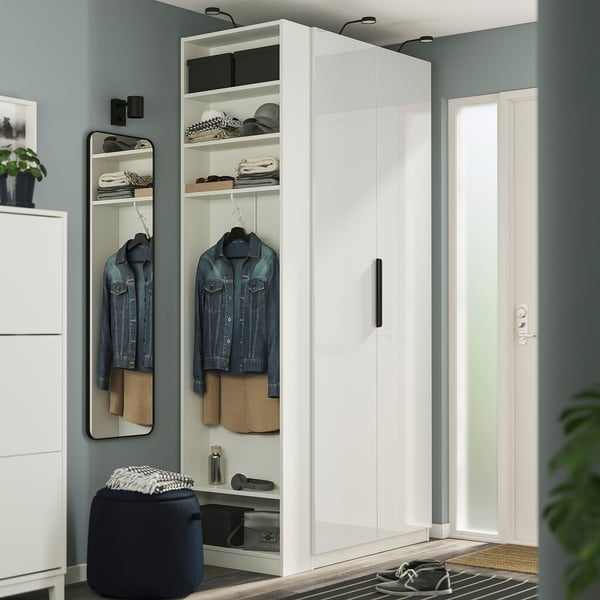 PAX / FARDAL wardrobe combination, white high-gloss white/white, 120x60x236 cm