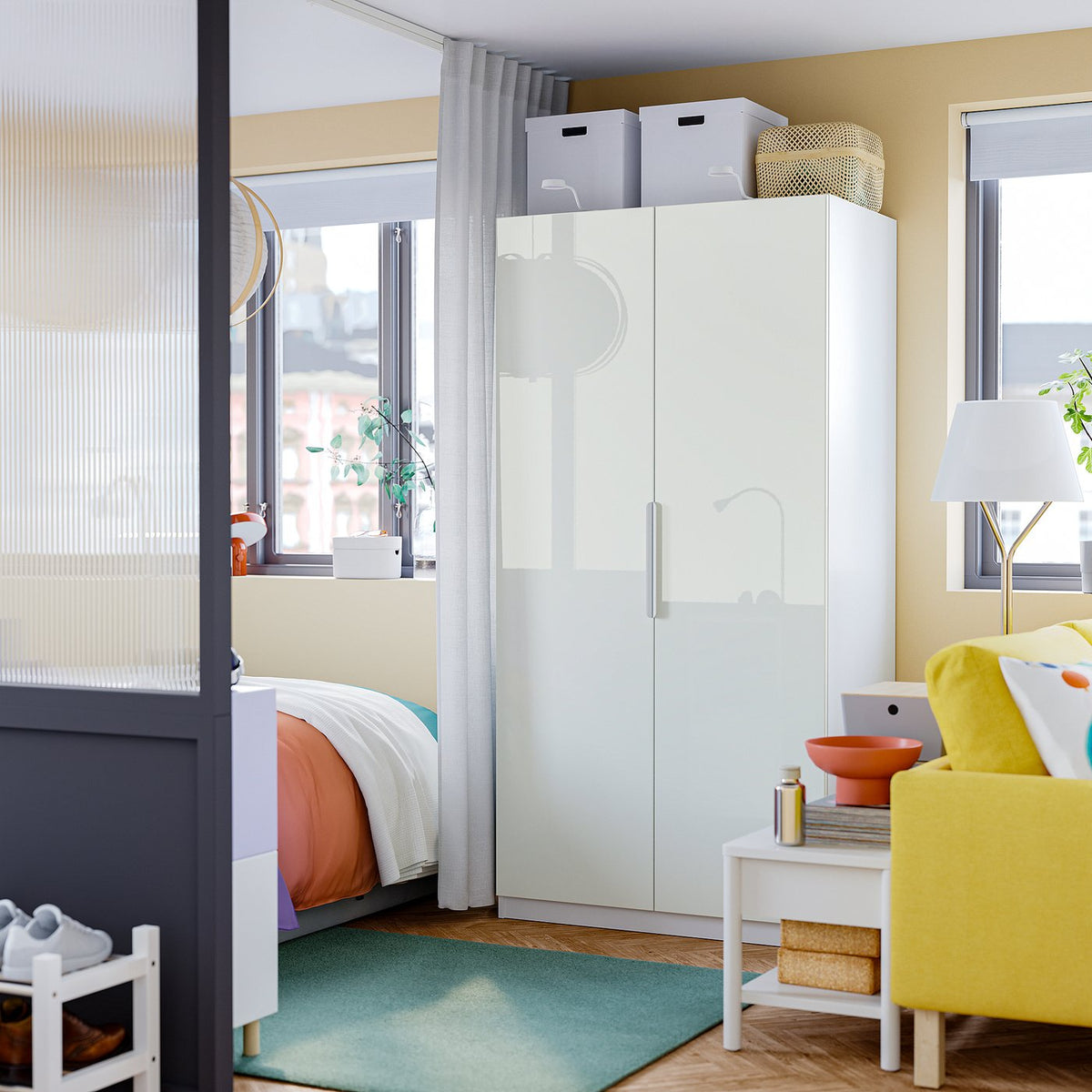 PAX / FARDAL wardrobe combination, white high-gloss white/white, 100x60x201 cm