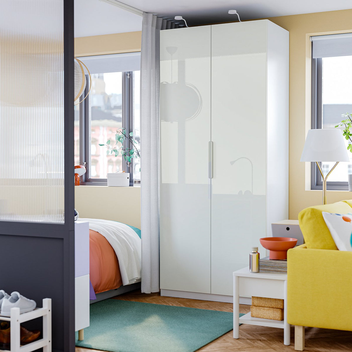 PAX / FARDAL wardrobe combination, white high-gloss white/white, 100x60x236 cm