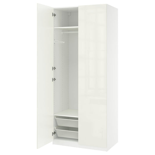 PAX / FARDAL wardrobe combination, white high-gloss white/white, 100x60x236 cm