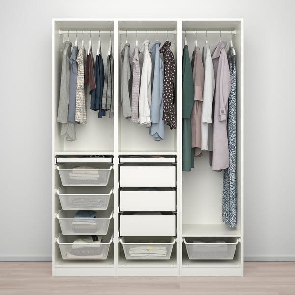 PAX / FARDAL wardrobe combination, white/high-gloss light grey, 150.0x201.2x60.0 cm