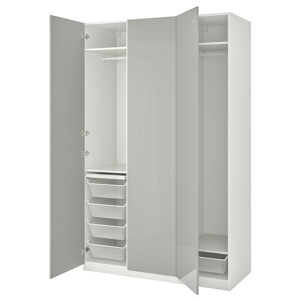 PAX / FARDAL - Wardrobe combination, white/glossy light grey,150x60x236 cm