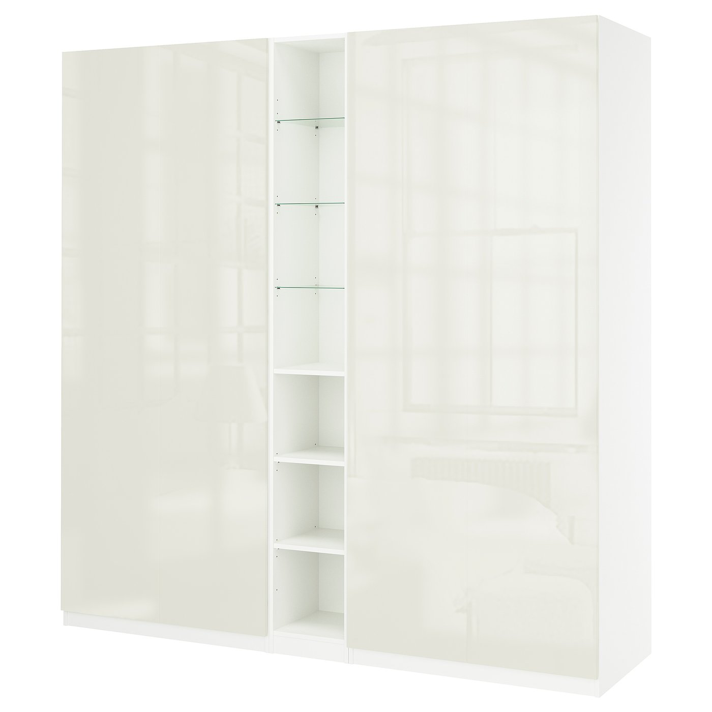PAX / FARDAL wardrobe combination, white high-gloss/white white, 235x60x236 cm