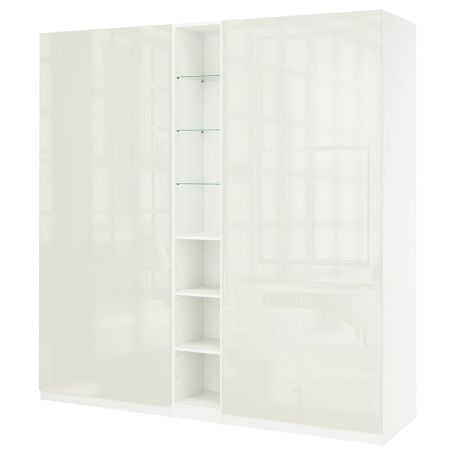 PAX / FARDAL wardrobe combination, white high-gloss/white white, 235x60x236 cm