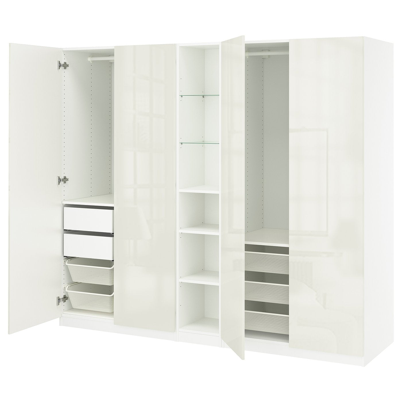 PAX / FARDAL wardrobe combination, white high-gloss/white white, 235x60x201 cm