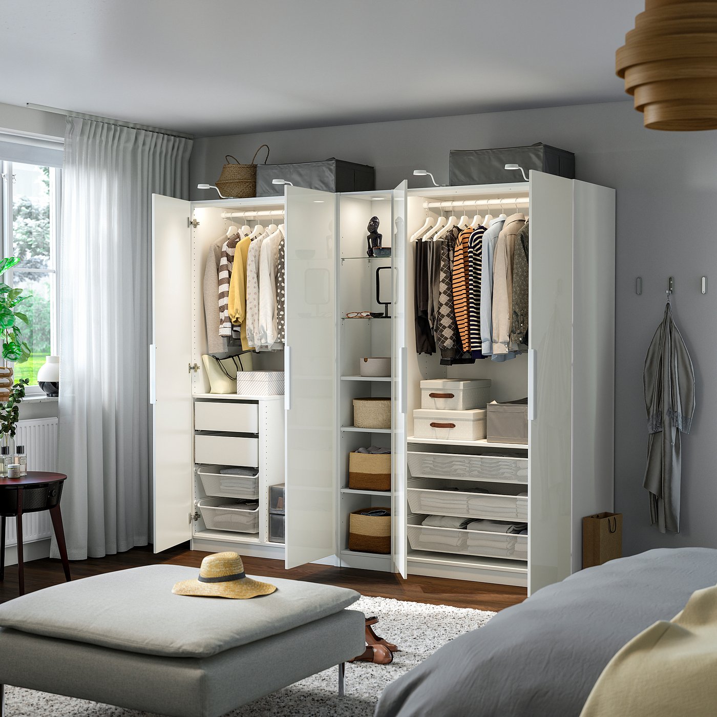 PAX / FARDAL wardrobe combination, white high-gloss/white white, 235x60x201 cm