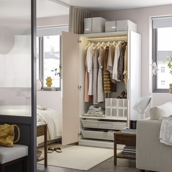 PAX / FARDAL - Wardrobe combination, white/high gloss salmon, 100x60x201 cm - Width: 100.0 cmDepth: 60.0 cmHeight: 201.2 cm