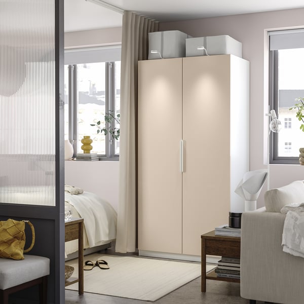 PAX / FARDAL - Wardrobe combination, white/high gloss salmon, 100x60x201 cm - Width: 100.0 cmDepth: 60.0 cmHeight: 201.2 cm