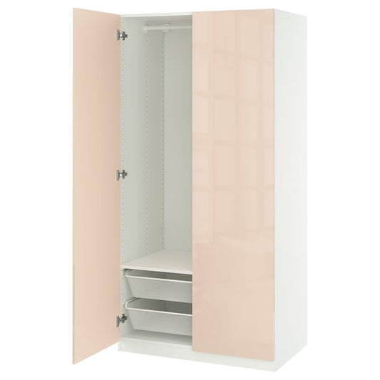 PAX / FARDAL - Wardrobe combination, white/high gloss salmon, 100x60x201 cm - Width: 100.0 cmDepth: 60.0 cmHeight: 201.2 cm