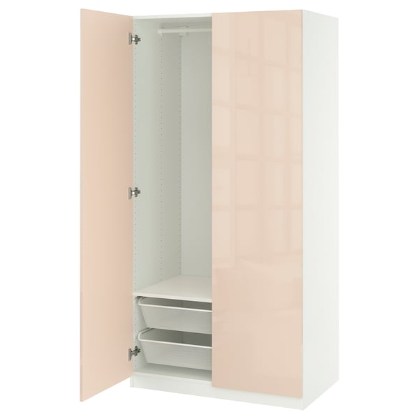 PAX / FARDAL - Wardrobe combination, white/high gloss salmon, 100x60x201 cm - Width: 100.0 cmDepth: 60.0 cmHeight: 201.2 cm