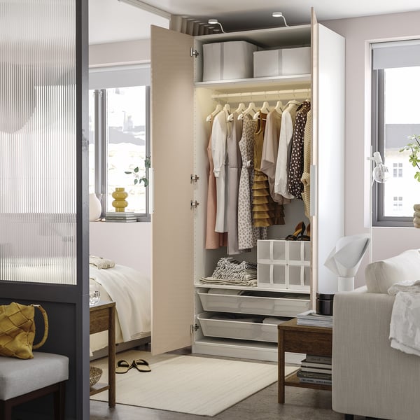 PAX / FARDAL Wardrobe combination, white/glossy salmon, 100x60x236 cm