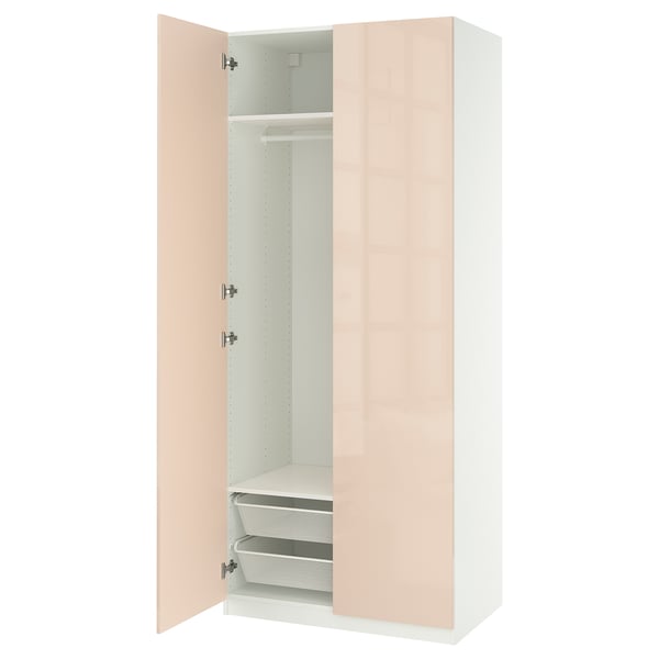 PAX / FARDAL Wardrobe combination, white/glossy salmon, 100x60x236 cm