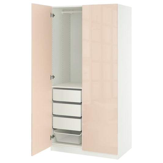 PAX / FARDAL - Wardrobe combination, white/high gloss salmon, 100x60x201 cm - Width: 100.0 cmDepth: 60.0 cmHeight: 201.2 cm