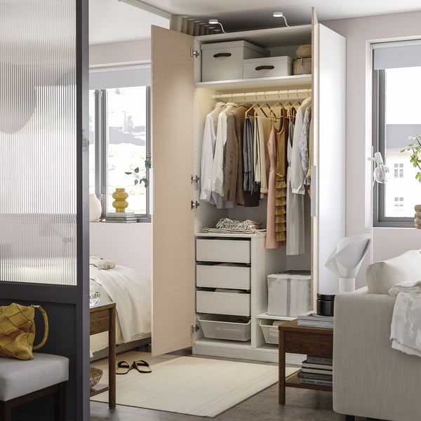 PAX / FARDAL Wardrobe combination, white/glossy salmon, 100x60x236 cm