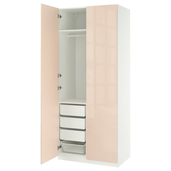 PAX / FARDAL Wardrobe combination, white/glossy salmon, 100x60x236 cm