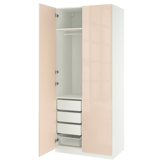 PAX / FARDAL Wardrobe combination, white/glossy salmon, 100x60x236 cm