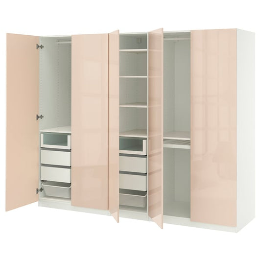 PAX / FARDAL - Wardrobe combination, white/salmon high gloss, 250x60x201 cm - Width: 250 cmDepth: 60 cmHeight: 201.2 cm