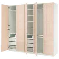 PAX / FARDAL wardrobe combination, white/high-gloss light orange, 250x60x236 cm