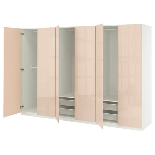 PAX / FARDAL - Wardrobe combination, white/high gloss salmon, 300x60x201 cm - Width: 300.0 cmDepth: 60.0 cmHeight: 201.2 cm
