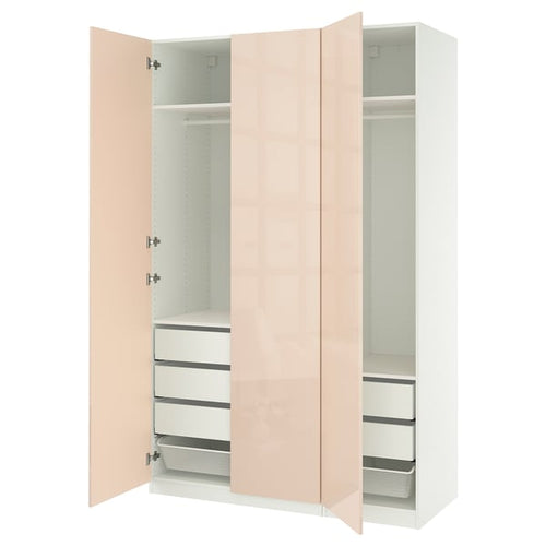 PAX / FARDAL Wardrobe combination, white/glossy salmon, 150x60x236 cm