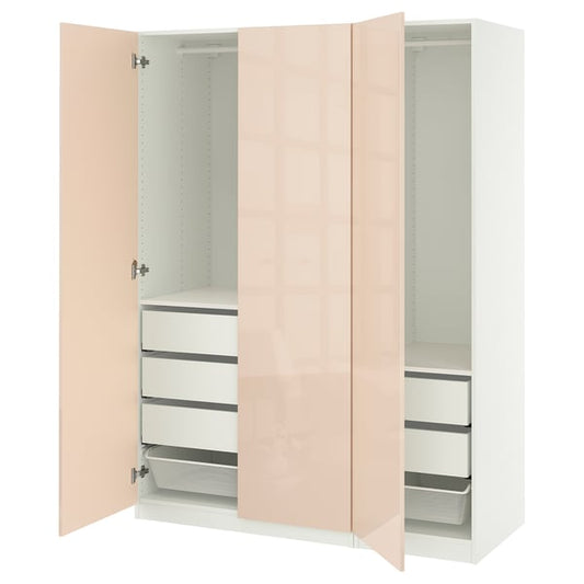 PAX / FARDAL - Wardrobe combination, white/high gloss salmon, 150x60x201 cm - Width: 150.0 cmDepth: 60.0 cmHeight: 201.2 cm