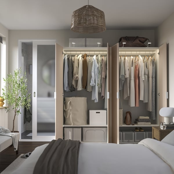 PAX / FARDAL - Wardrobe combination, white/high gloss salmon, 200x60x201 cm - Width: 200.0 cmDepth: 60.0 cmHeight: 201.2 cm