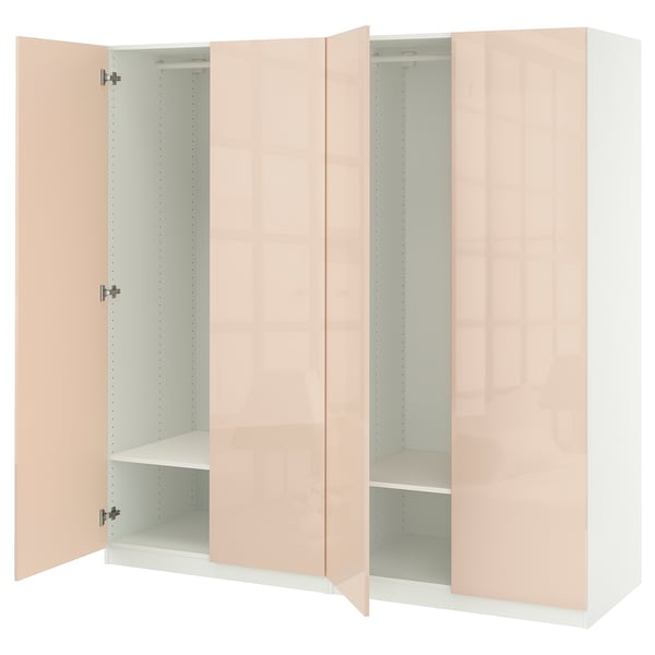 PAX / FARDAL - Wardrobe combination, white/high gloss salmon, 200x60x201 cm - Width: 200.0 cmDepth: 60.0 cmHeight: 201.2 cm