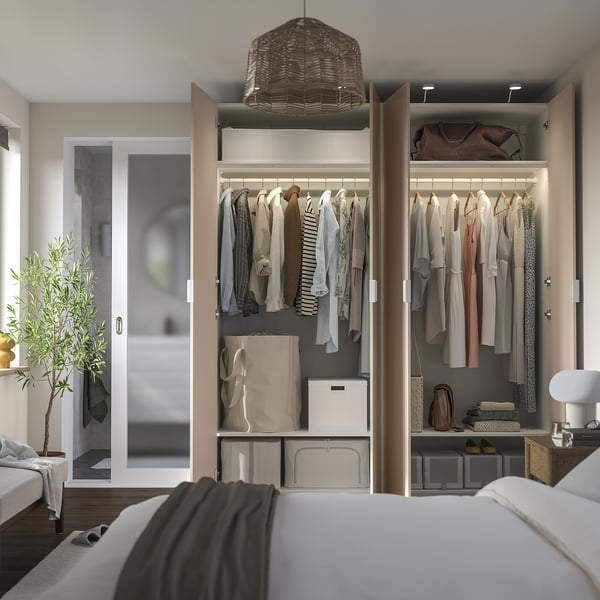 PAX / FARDAL wardrobe combination, white/high-gloss light orange, 200x60x236 cm