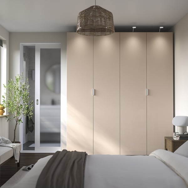 PAX / FARDAL Wardrobe combination, white/glossy salmon, 200x60x236 cm