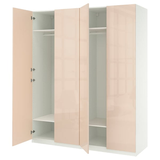 PAX / FARDAL Wardrobe combination, white/glossy salmon, 200x60x236 cm