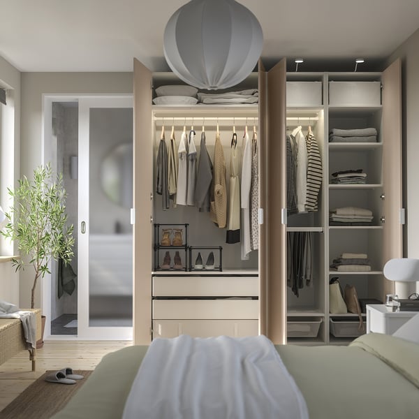 PAX / FARDAL wardrobe combination, white/high-gloss light orange, 200x60x236 cm