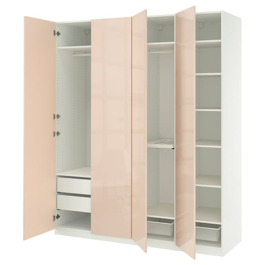 PAX / FARDAL Wardrobe combination, white/glossy salmon, 200x60x236 cm
