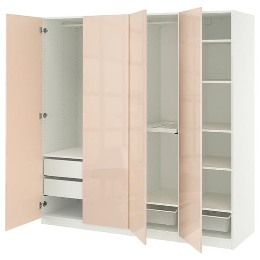 PAX / FARDAL - Wardrobe combination, white/high gloss salmon, 200x60x201 cm - Width: 200.0 cmDepth: 60.0 cmHeight: 201.2 cm